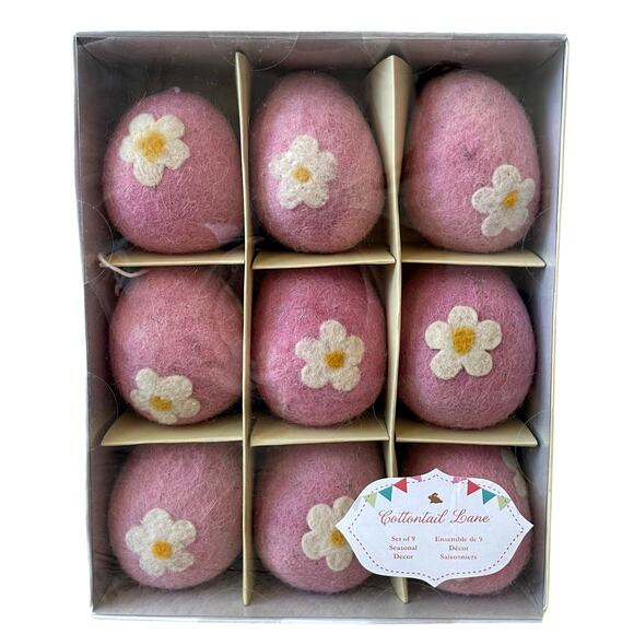 Cottontail Lane Pink Felt Floral Easter Egg Ornaments Set of 9 Spring Decor NEW - Picture 4 of 5